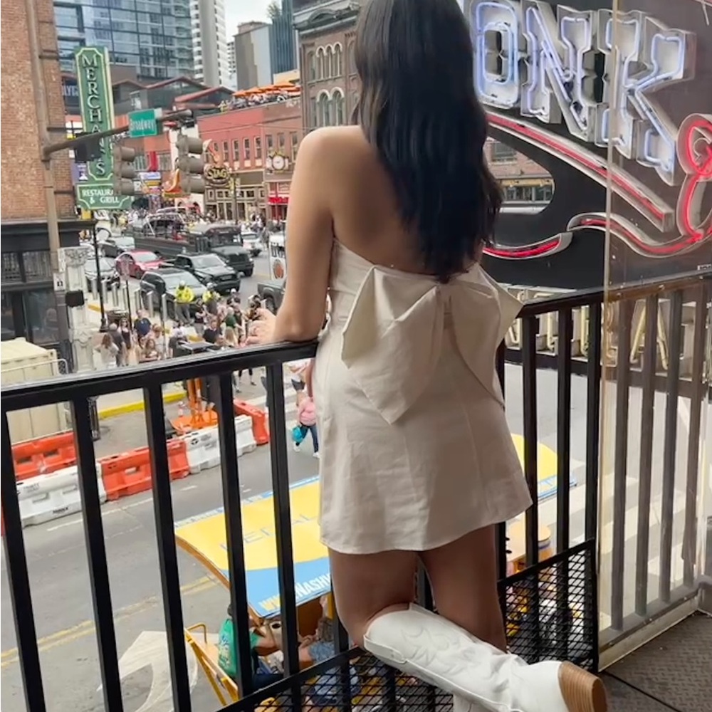 White/Cream Strapless Dress with Bow